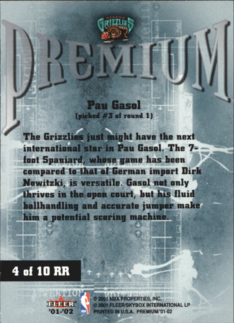 2001-02 Fleer Premium Rookie Revolution #4 Pau Gasol back image