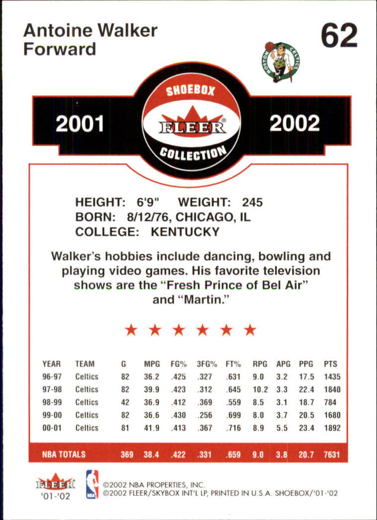 2001-02 Fleer Shoebox #62 Antoine Walker back image