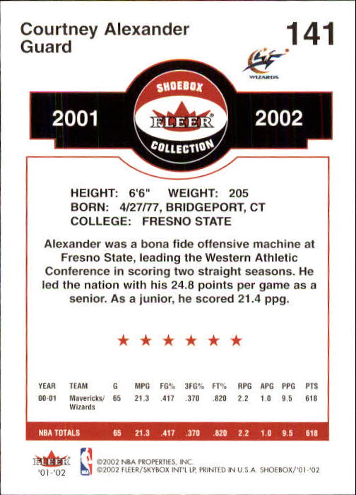 2001-02 Fleer Shoebox #141 Courtney Alexander back image