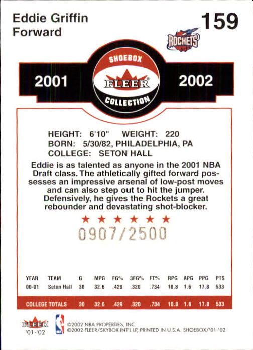 2001-02 Fleer Shoebox #159 Eddie Griffin RC back image
