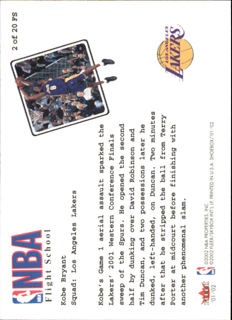 2001-02 Fleer Shoebox NBA Flight School #2 Kobe Bryant back image