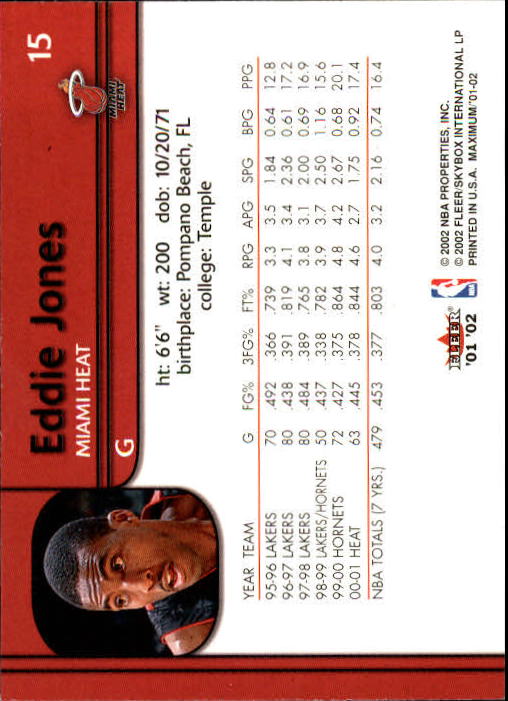 2001-02 Fleer Maximum #15 Eddie Jones back image