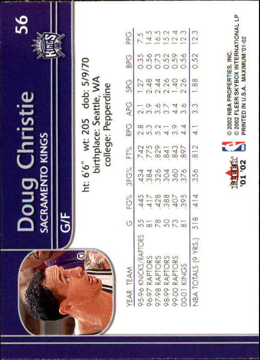 2001-02 Fleer Maximum #56 Doug Christie back image