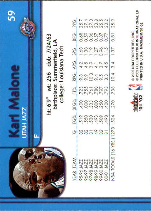 2001-02 Fleer Maximum #59 Karl Malone back image