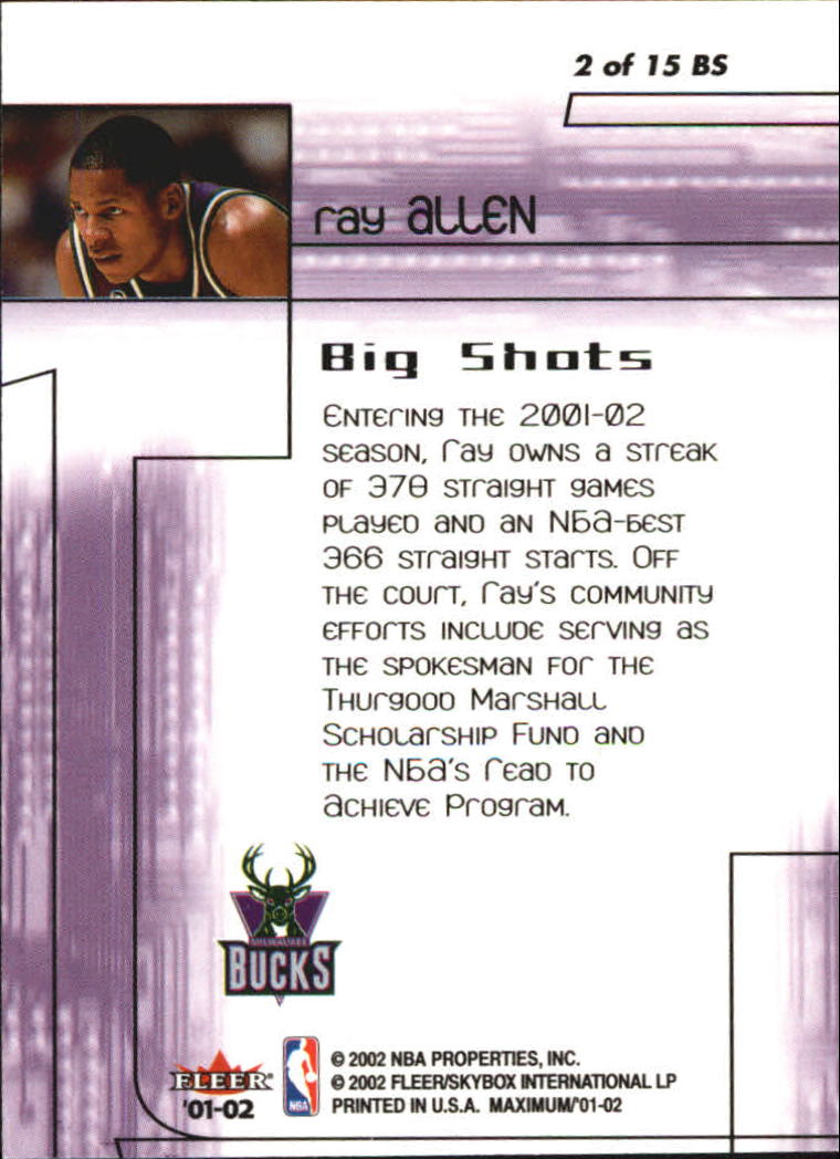 2001-02 Fleer Maximum Big Shots #2 Ray Allen back image