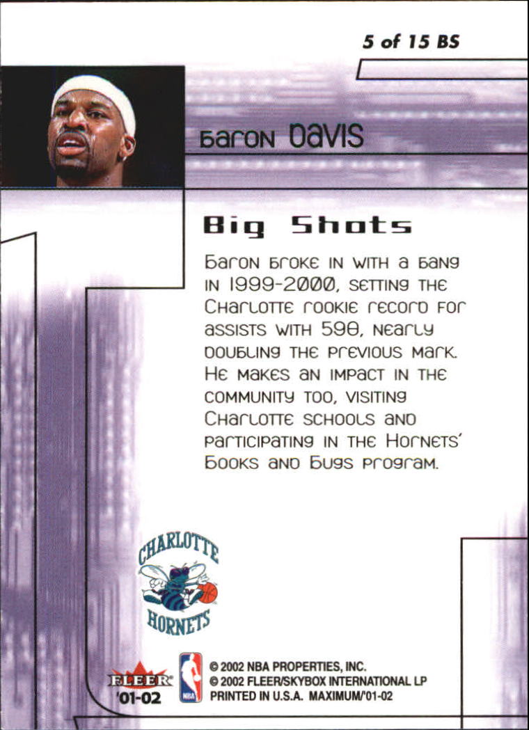 2001-02 Fleer Maximum Big Shots #5 Baron Davis back image