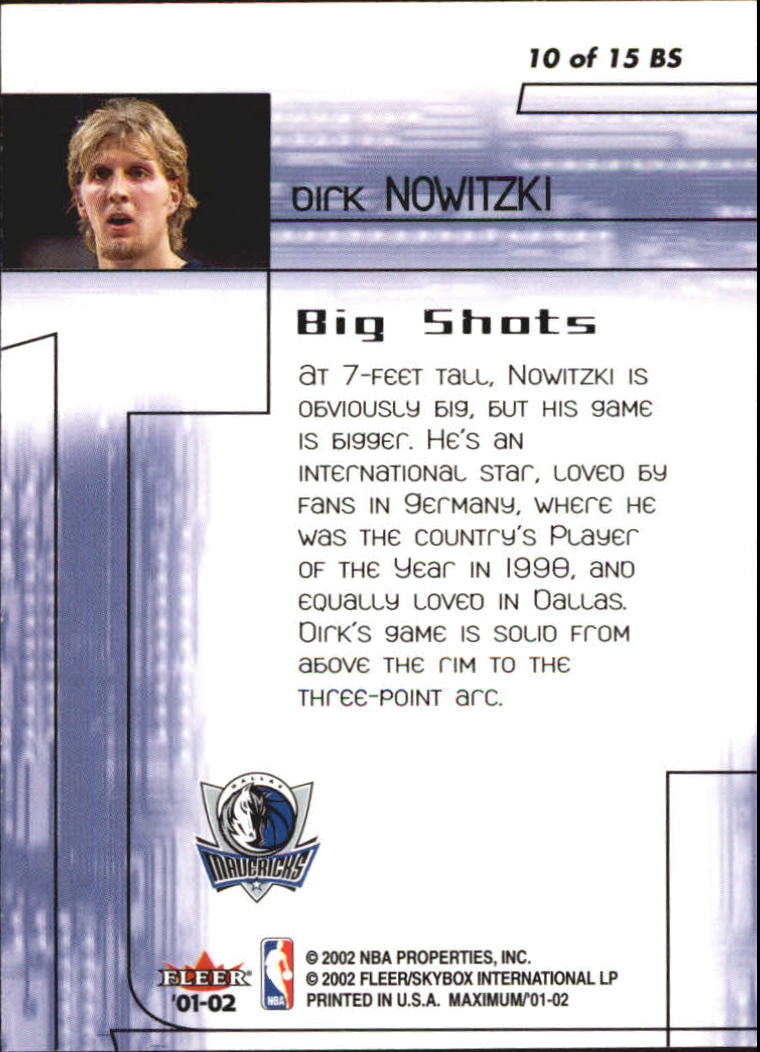 2001-02 Fleer Maximum Big Shots #10 Dirk Nowitzki back image