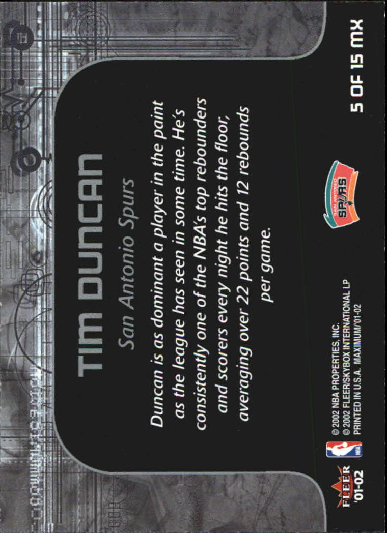 2001-02 Fleer Maximum Power #5 Tim Duncan back image