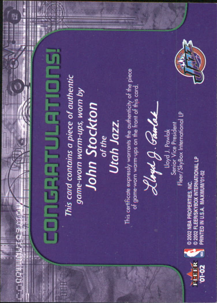 2001-02 Fleer Maximum Power Warm-Ups #5 John Stockton back image