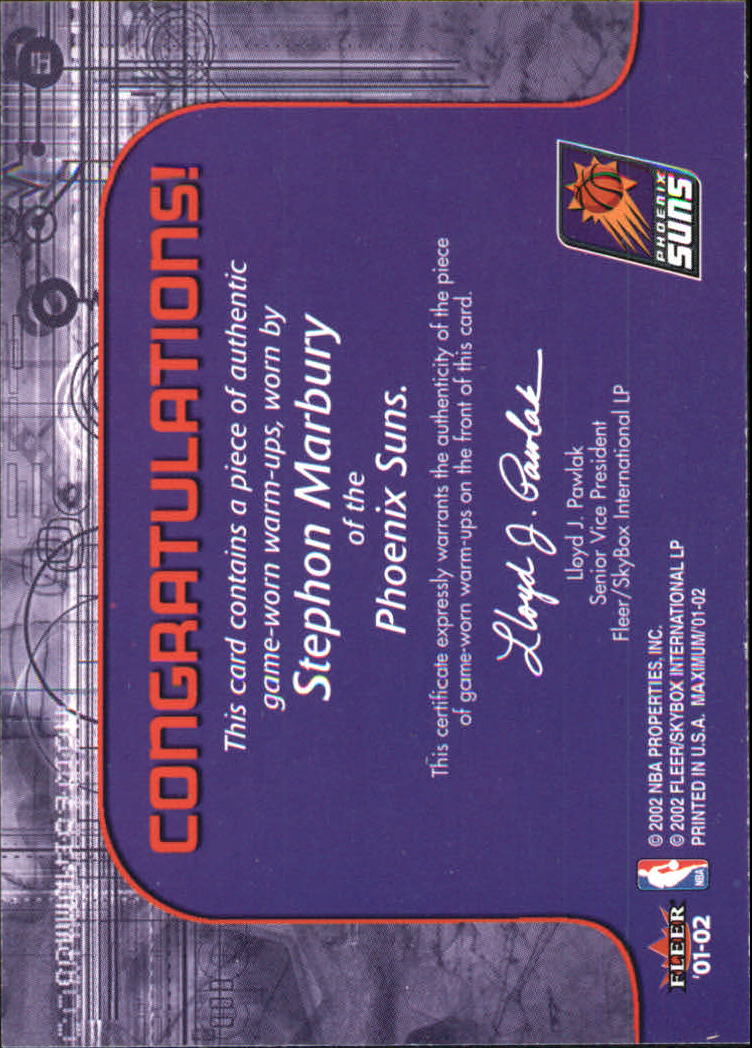 2001-02 Fleer Maximum Power Warm-Ups #9 Stephon Marbury back image