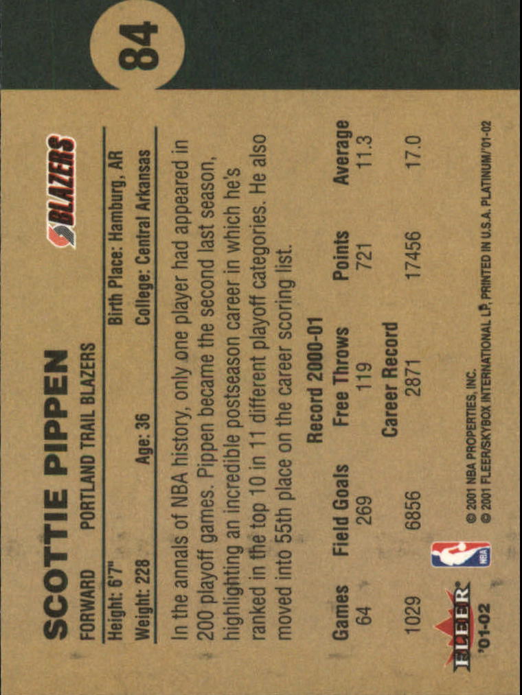 2001-02 Fleer Platinum #84 Scottie Pippen back image