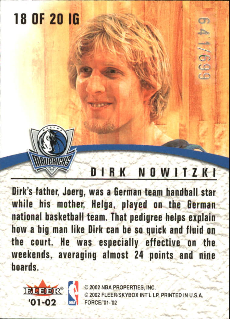 2001-02 Fleer Force Inside the Game #18 Dirk Nowitzki back image
