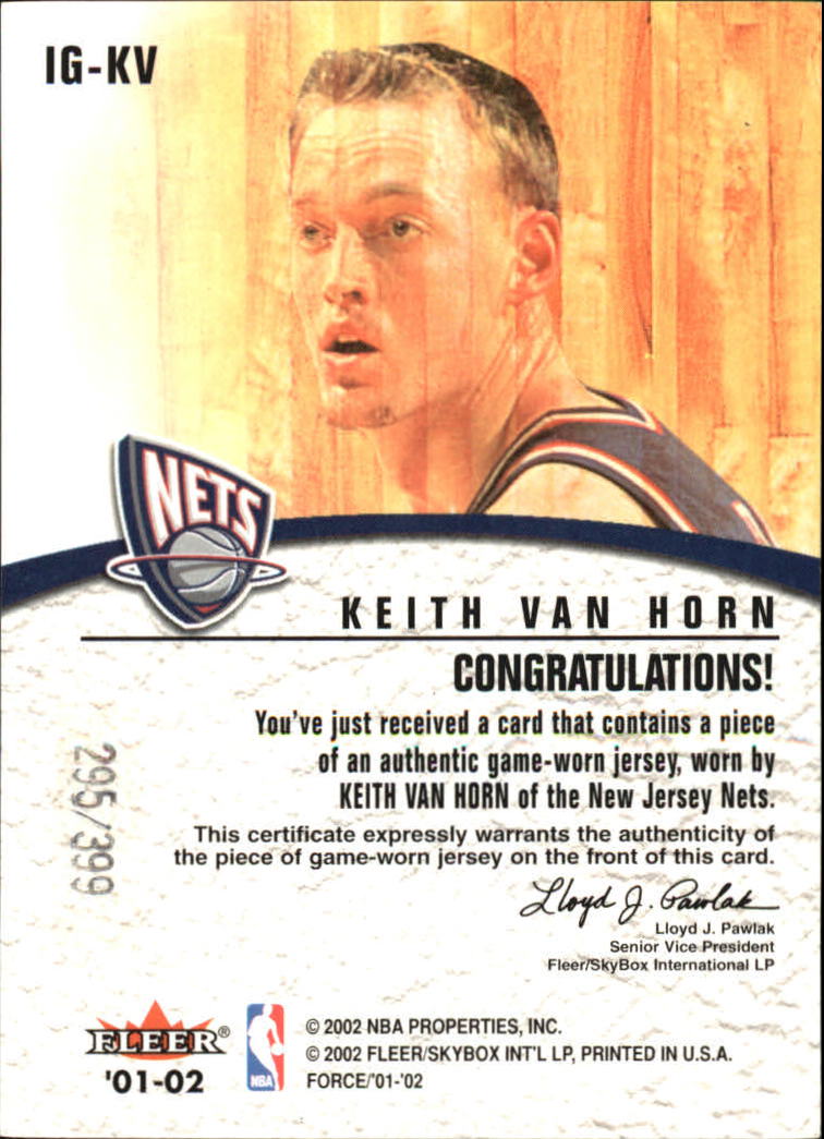 2001-02 Fleer Force Inside the Game Jerseys #2 Keith Van Horn back image