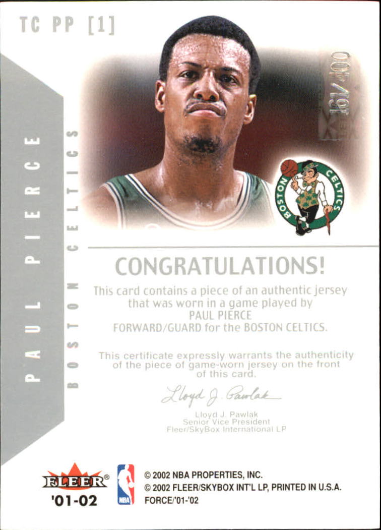 2001-02 Fleer Force True Colors Jerseys #12 Paul Pierce back image