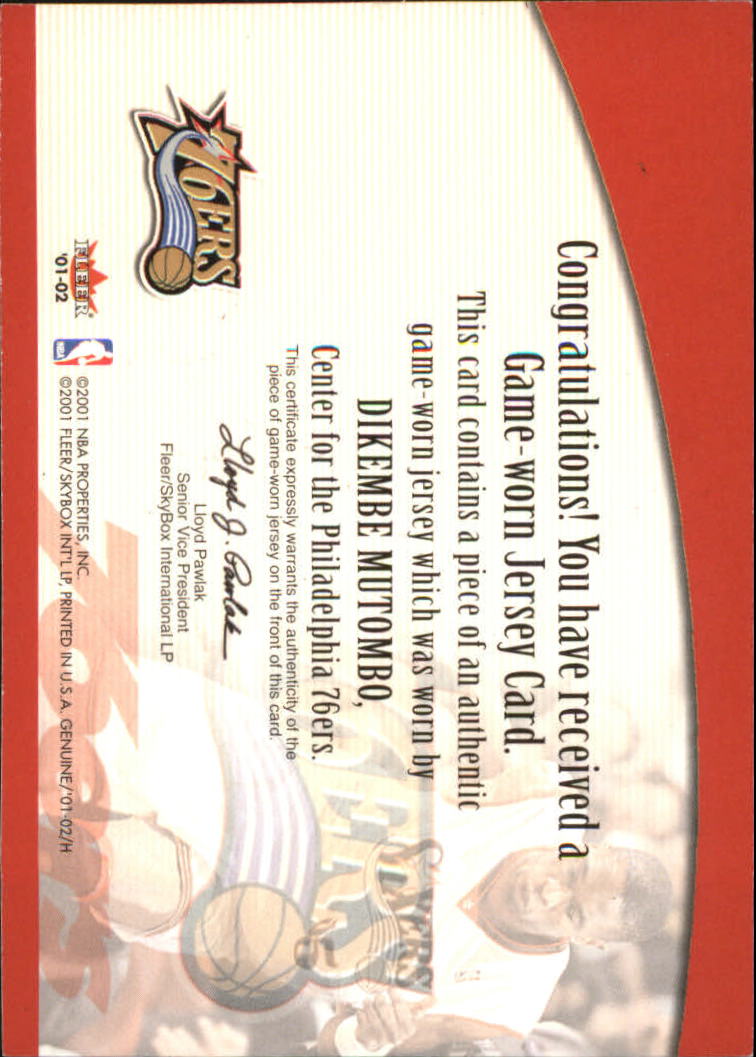 2001-02 Fleer Genuine Names of the Game #9 Dikembe Mutombo back image
