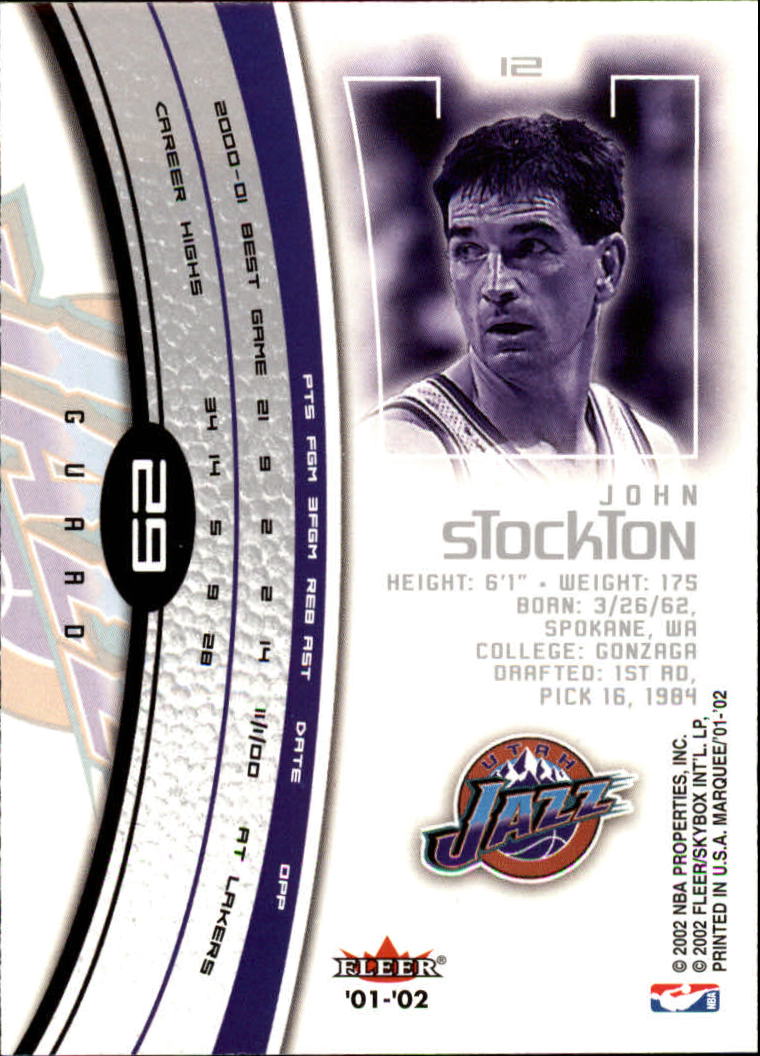2001-02 Fleer Marquee #29 John Stockton back image