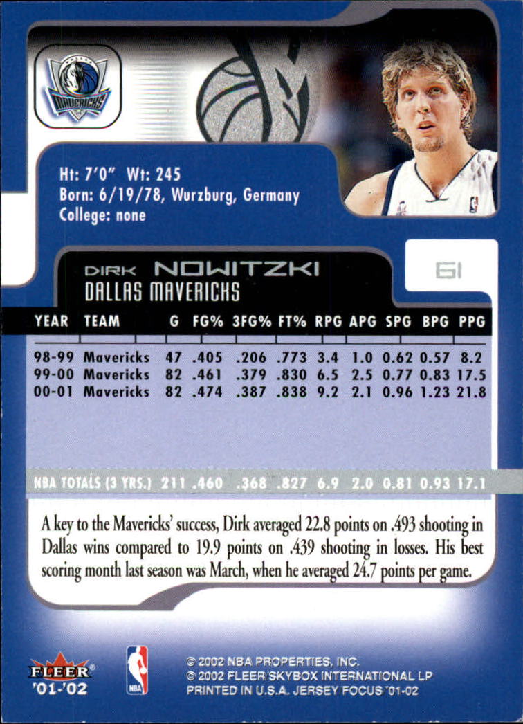 2001-02 Fleer Focus #61 Dirk Nowitzki back image