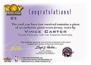 2001-02 Fleer Focus ROY Collection Jerseys Patches #1 Vince Carter back image
