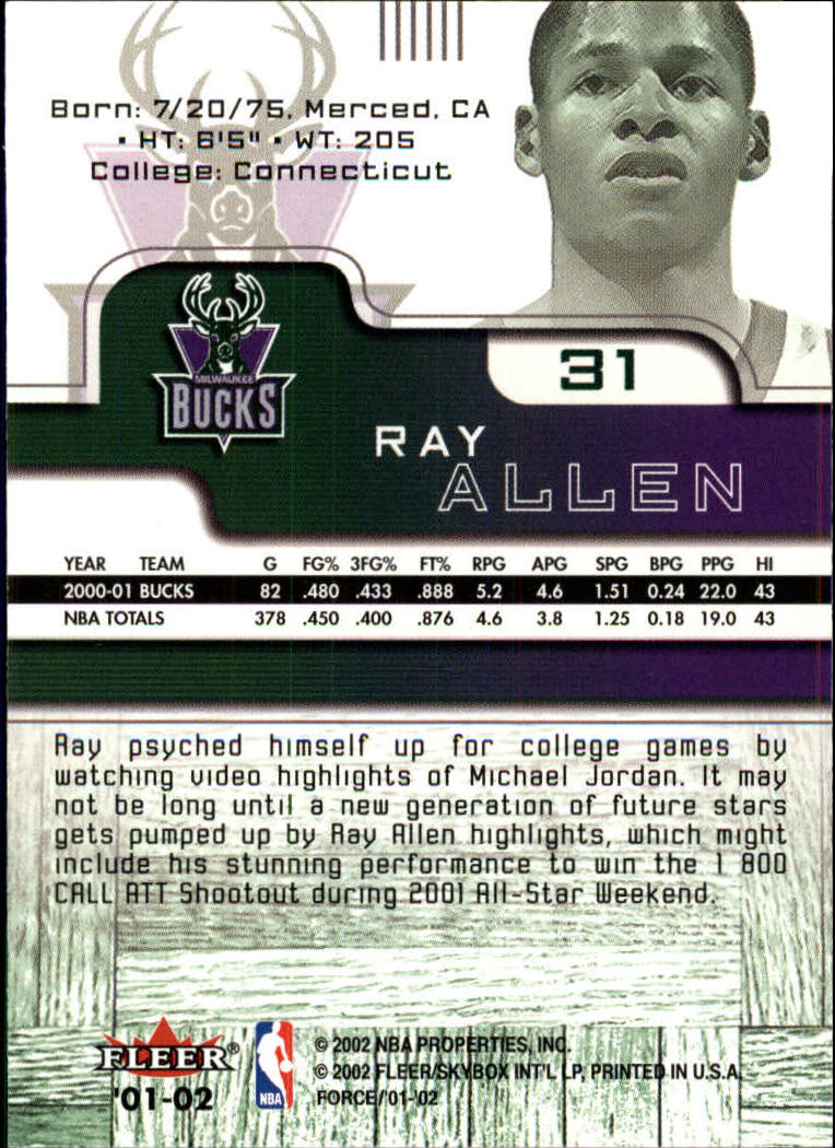 2001-02 Fleer Force #31 Ray Allen back image