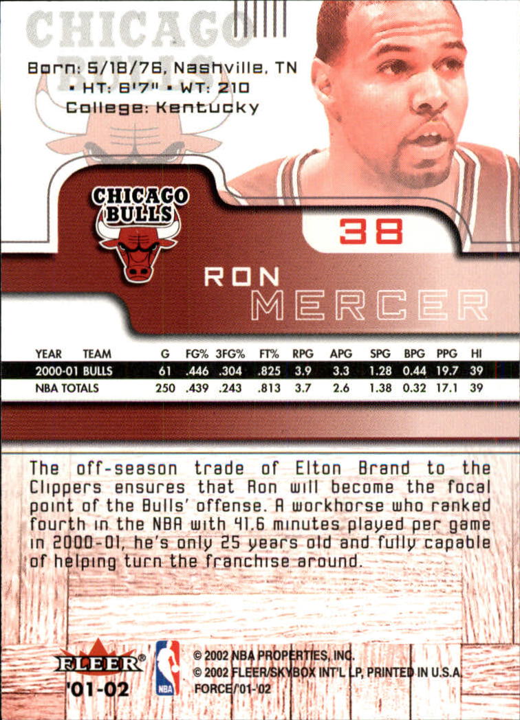 2001-02 Fleer Force #38 Ron Mercer back image
