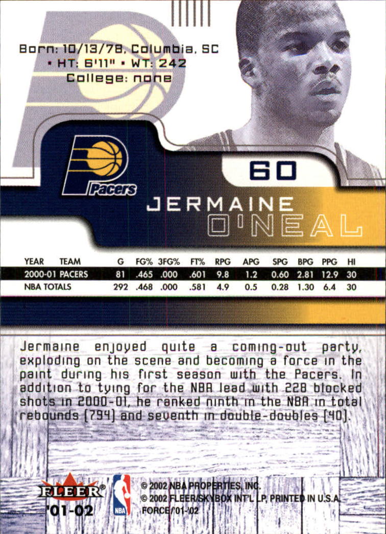2001-02 Fleer Force #60 Jermaine O'Neal back image