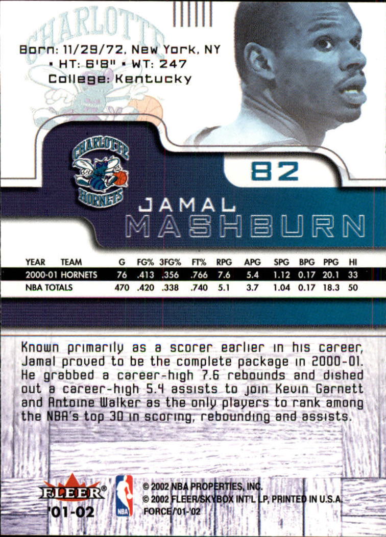 2001-02 Fleer Force #82 Jamal Mashburn back image