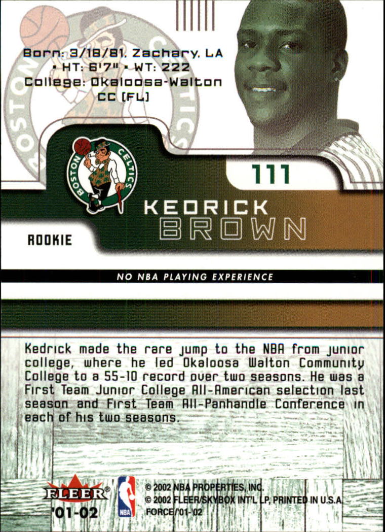 2001-02 Fleer Force #111 Kedrick Brown RC back image