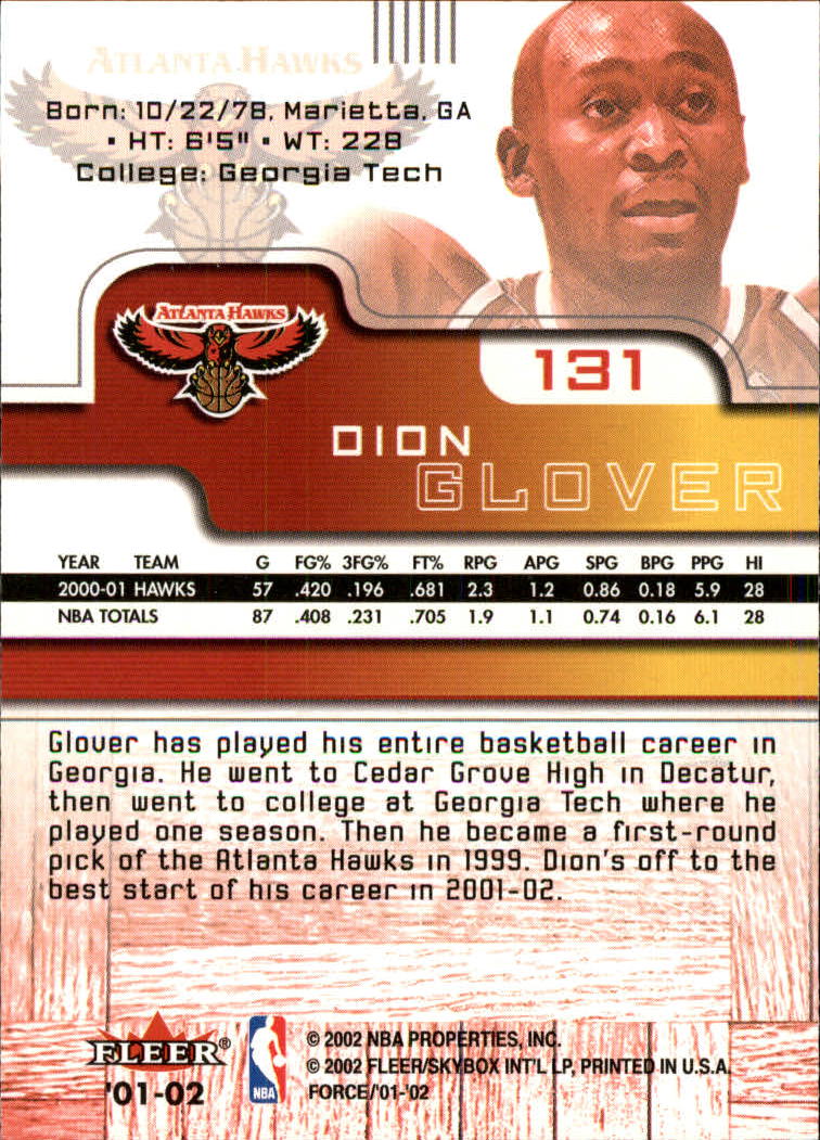 2001-02 Fleer Force #131 Dion Glover back image