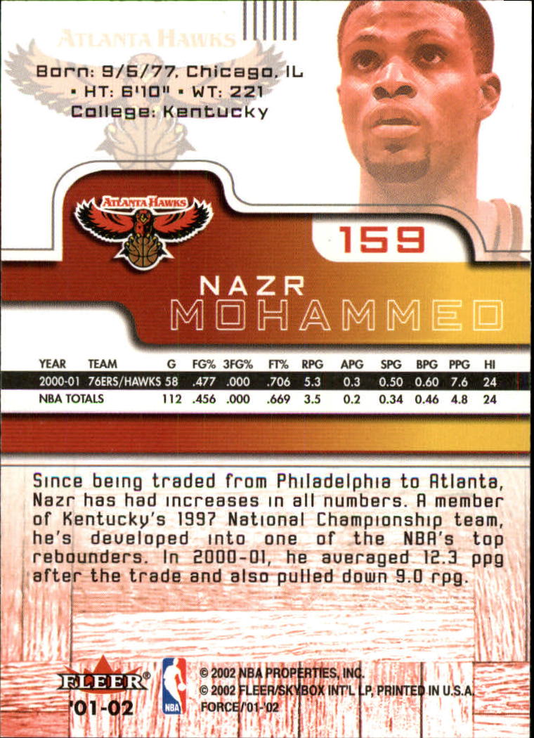2001-02 Fleer Force #159 Nazr Mohammad back image