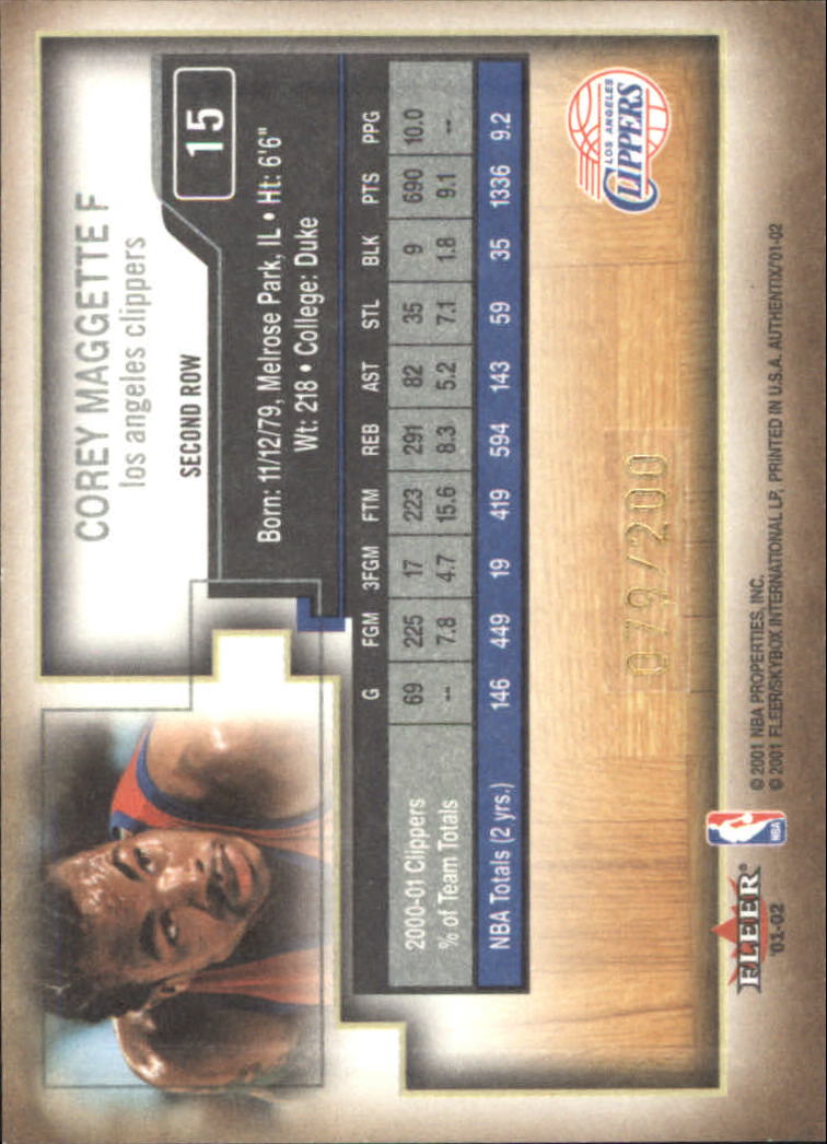 2001-02 Fleer Authentix Second Row Parallel #15 Corey Maggette back image