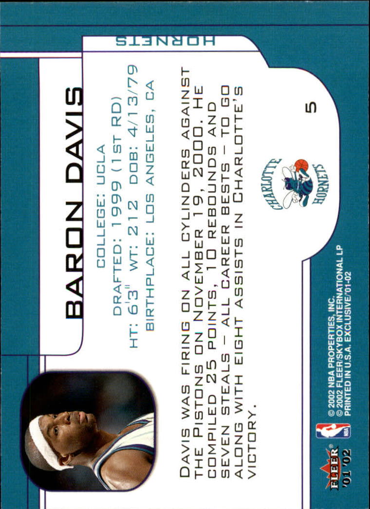 2001-02 Fleer Exclusive #5 Baron Davis back image