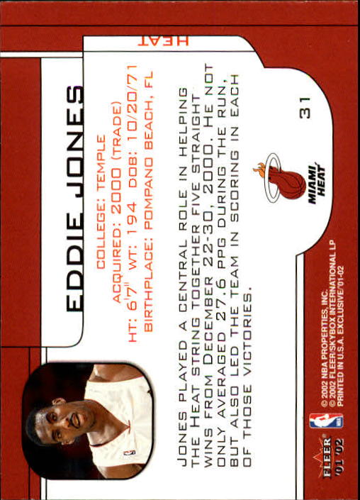 2001-02 Fleer Exclusive #31 Eddie Jones back image
