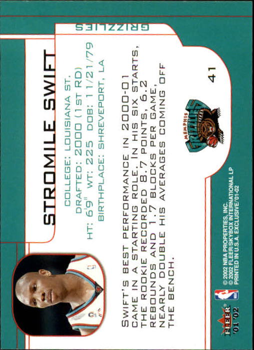 2001-02 Fleer Exclusive #41 Stromile Swift back image