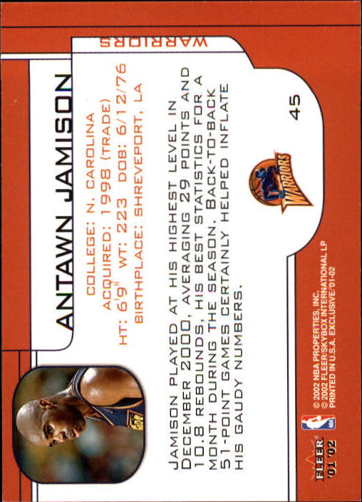 2001-02 Fleer Exclusive #45 Antawn Jamison back image