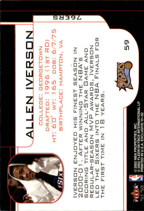 2001-02 Fleer Exclusive #59 Allen Iverson back image