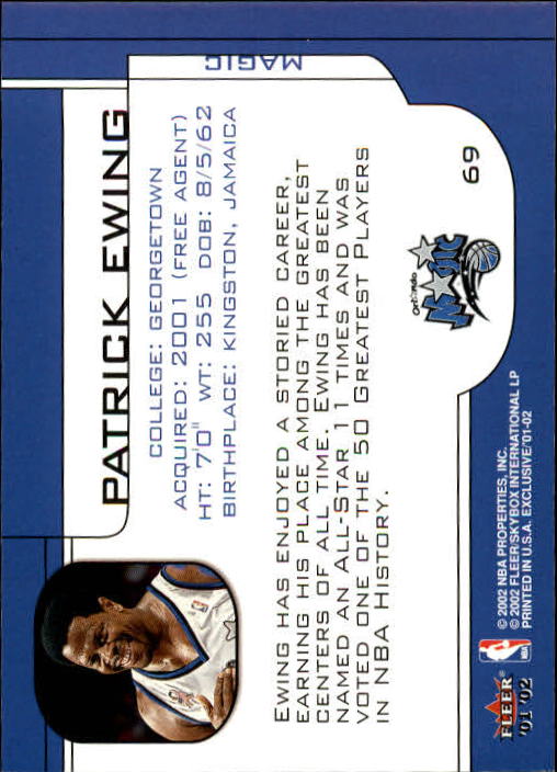 2001-02 Fleer Exclusive #69 Patrick Ewing back image