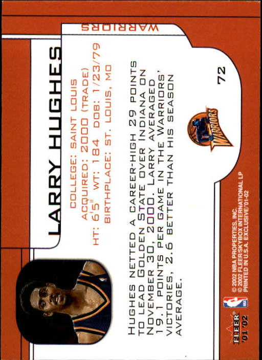 2001-02 Fleer Exclusive #72 Larry Hughes back image