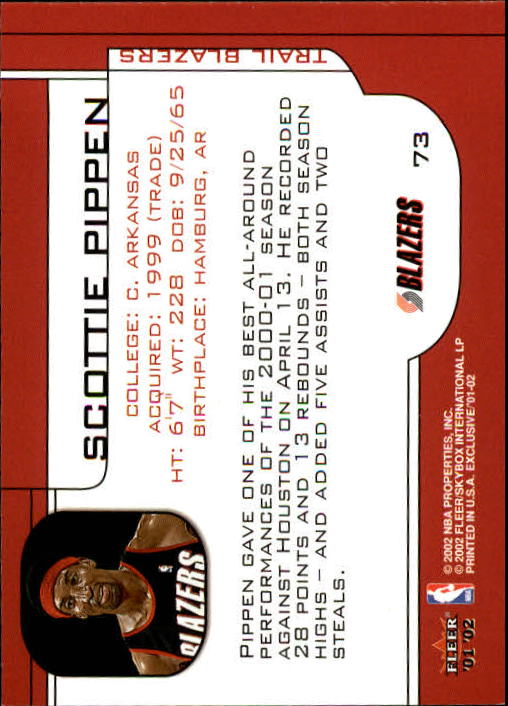 2001-02 Fleer Exclusive #73 Scottie Pippen back image