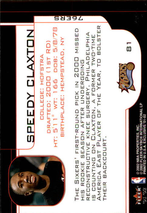 2001-02 Fleer Exclusive #81 Speedy Claxton back image