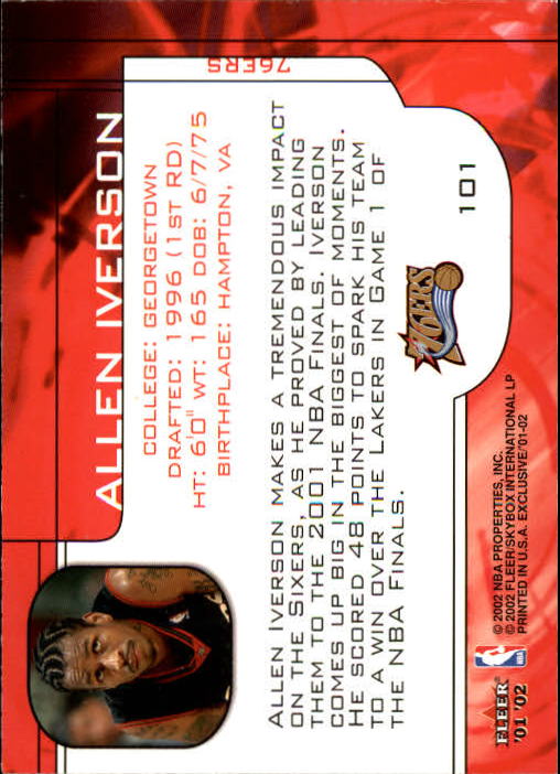 2001-02 Fleer Exclusive #101 Allen Iverson MO back image