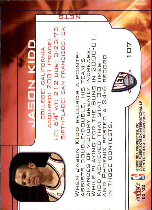 2001-02 Fleer Exclusive #107 Jason Kidd MO back image