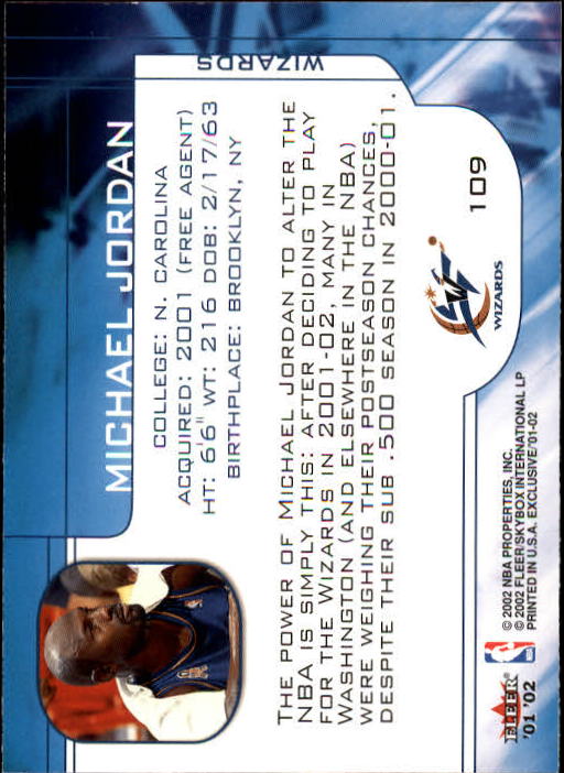 2001-02 Fleer Exclusive #109 Michael Jordan MO back image