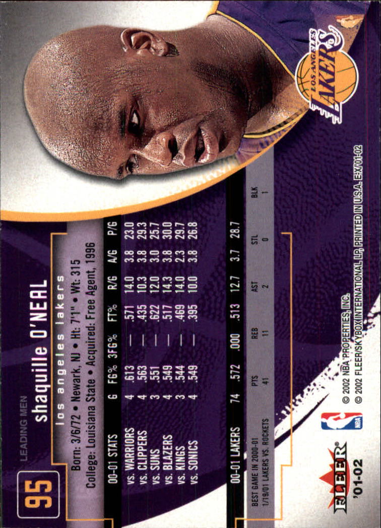 2001-02 E-X #95 Shaquille O'Neal back image