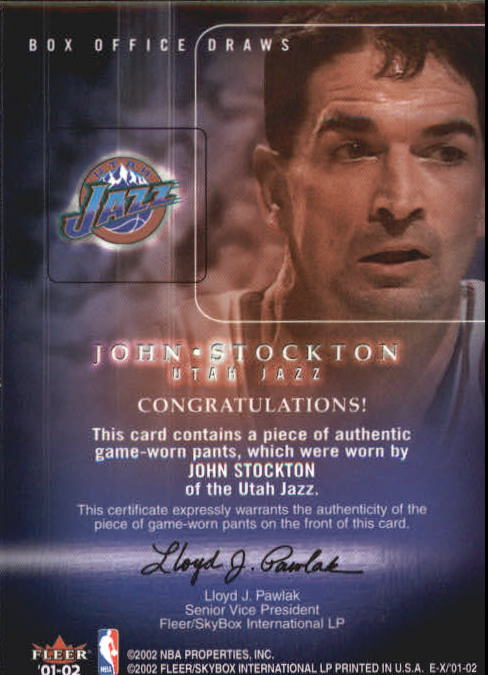 2001-02 E-X Box Office Draws Memorabilia #16 John Stockton Warm back image