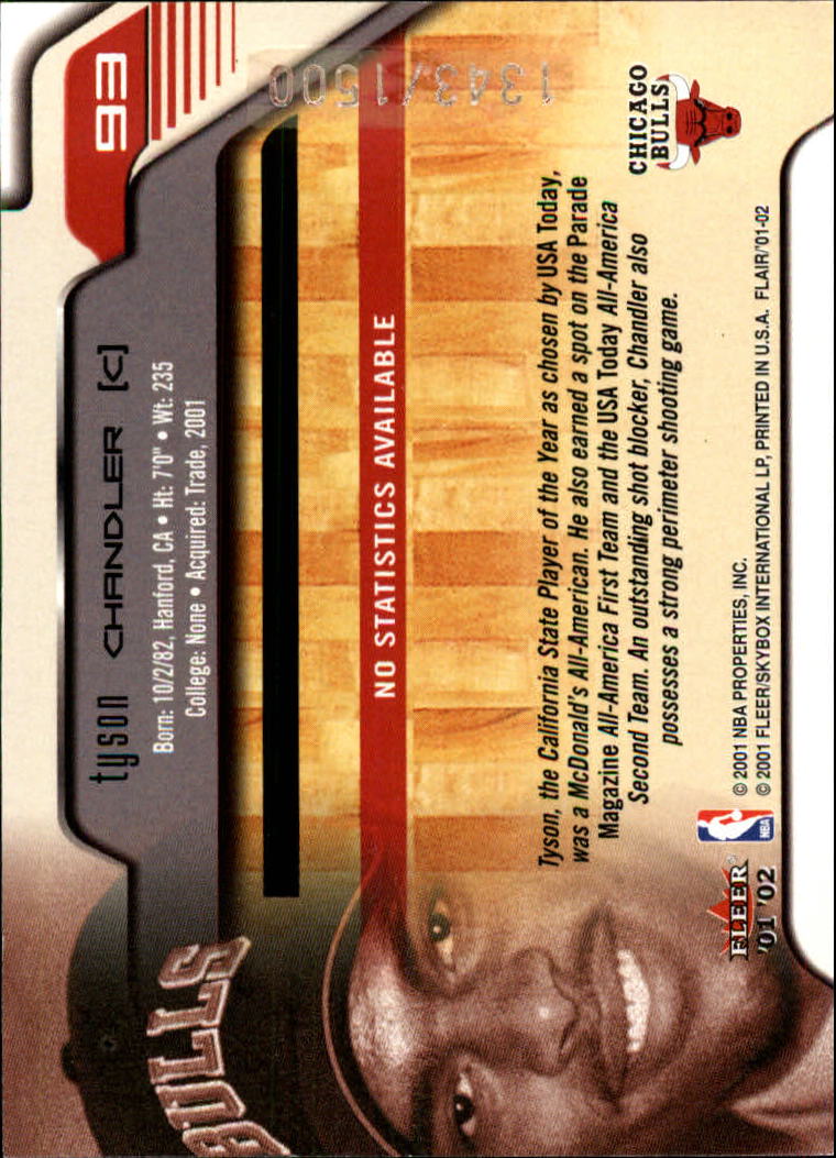 2001-02 Flair #93 Tyson Chandler RC back image
