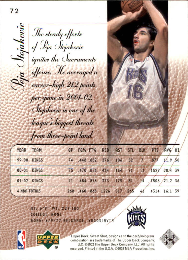 2002-03 Sweet Shot #72 Peja Stojakovic back image