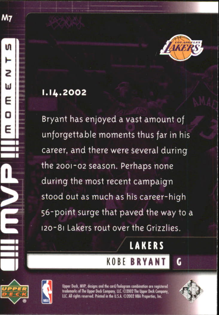 2002-03 Upper Deck MVP Moments #7 Kobe Bryant back image