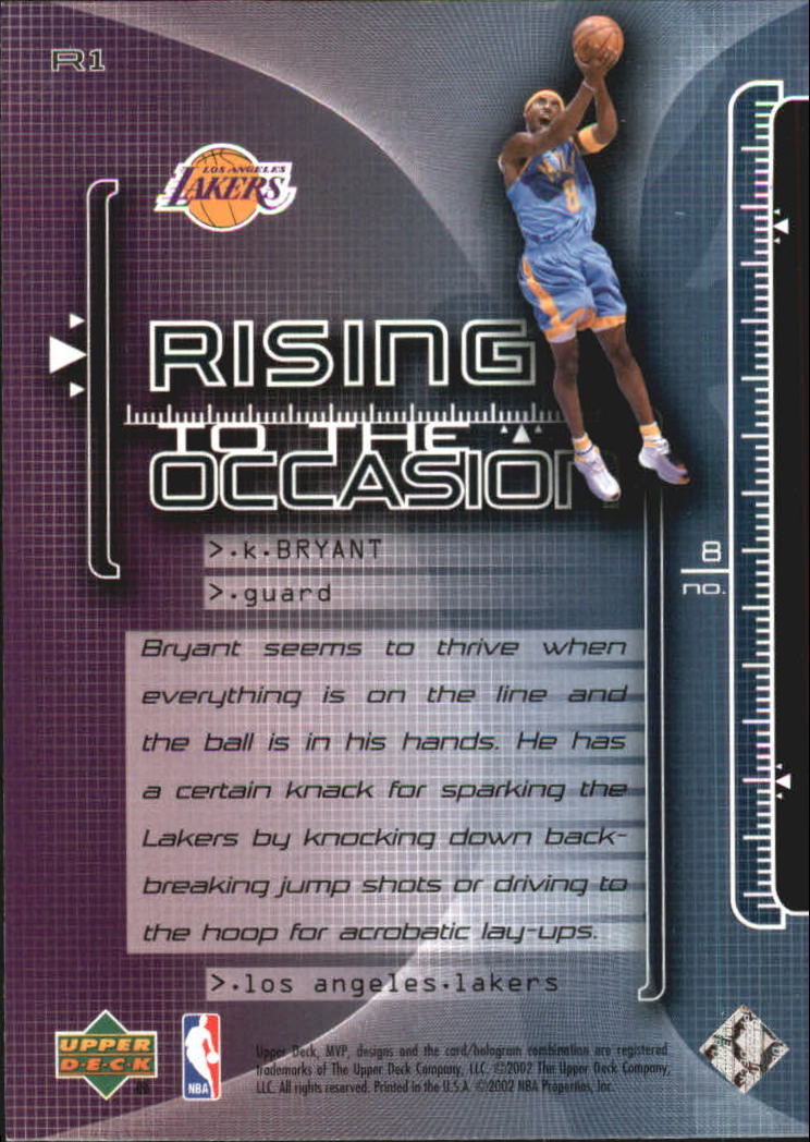 2002-03 Upper Deck MVP Rising to the Occasion #1 Kobe Bryant back image