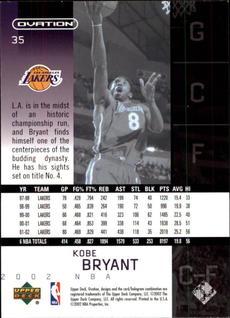 2002-03 Upper Deck Ovation #35 Kobe Bryant back image