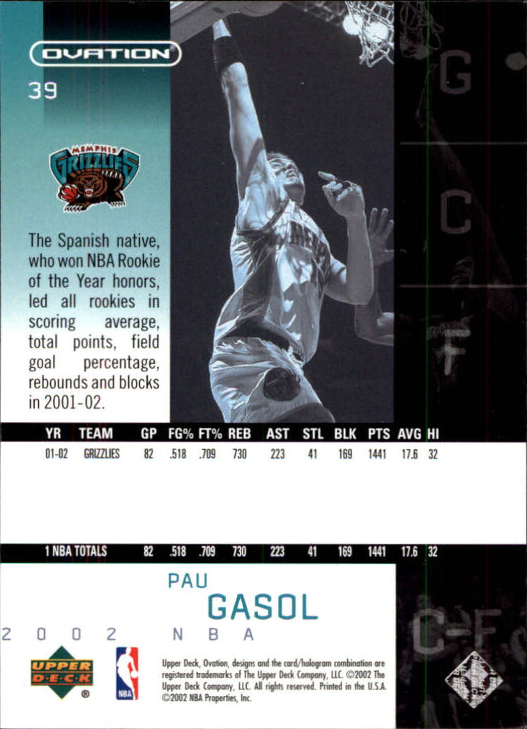 2002-03 Upper Deck Ovation #39 Pau Gasol back image
